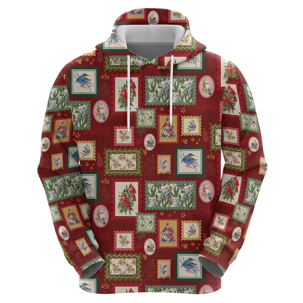 Aussie Birds Christmas La La Land Hoodie Red Vintage Stamp Edition - Aussie Hoodie