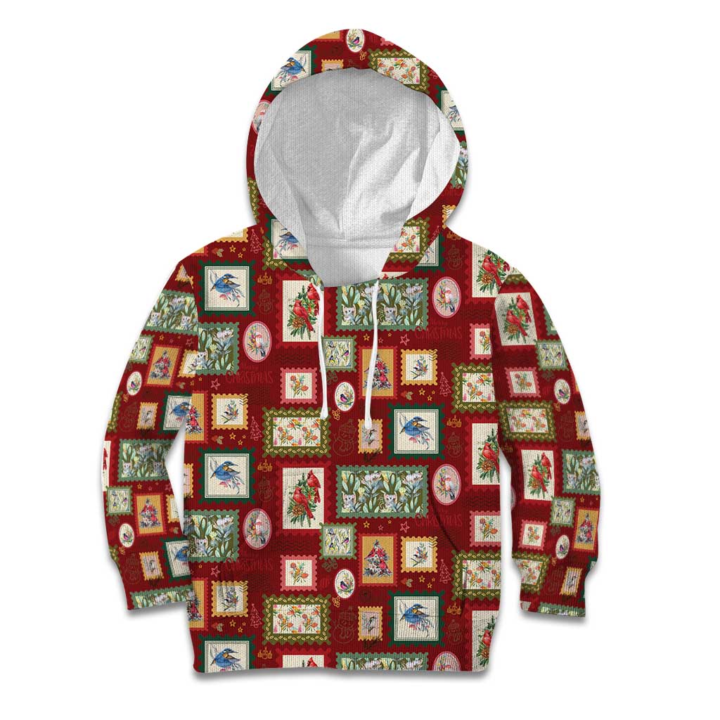 Aussie Birds Christmas La La Land Kid Hoodie Red Vintage Stamp Edition - Aussie Hoodie