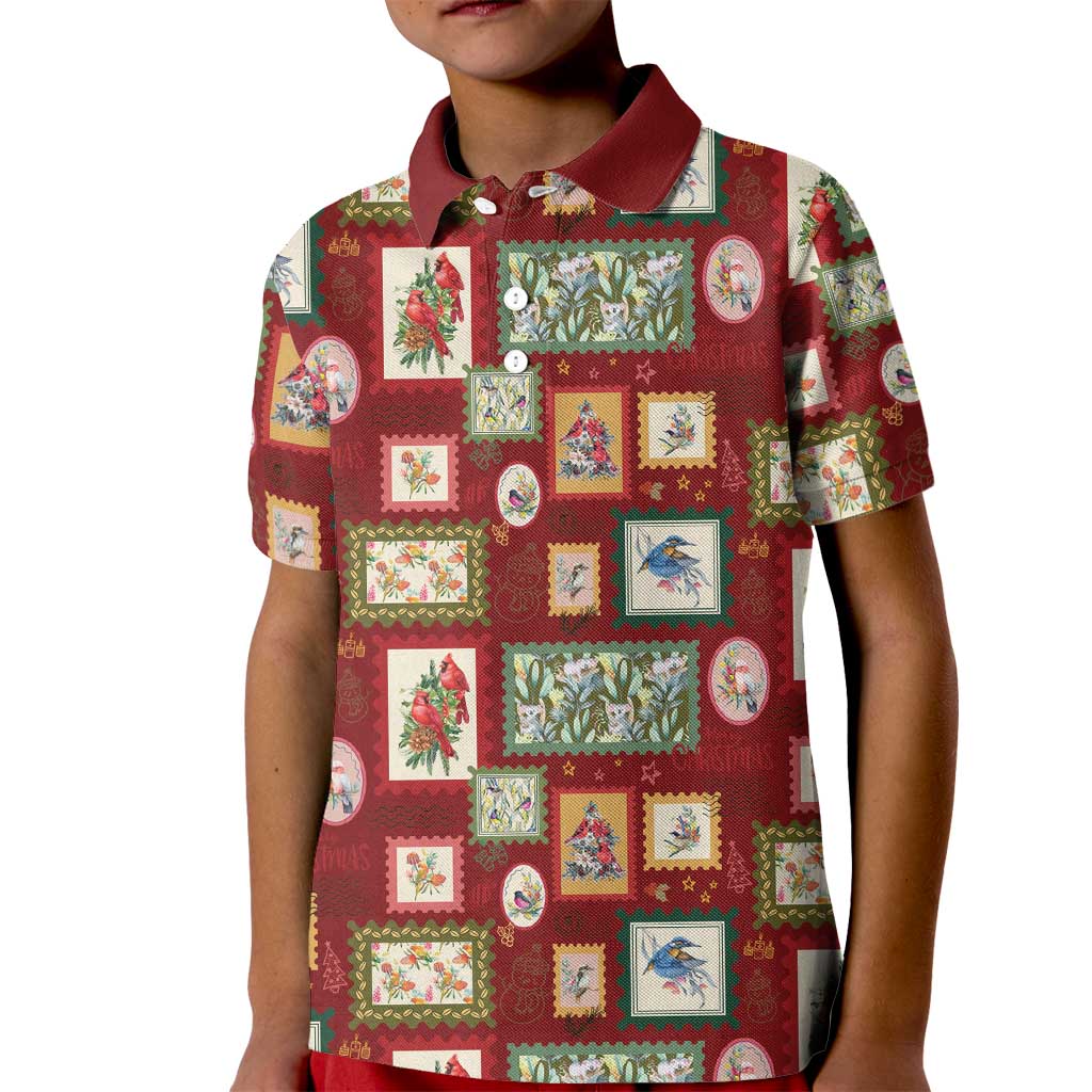 Aussie Birds Christmas La La Land Kid Polo Shirt Red Vintage Stamp Edition - Aussie Hoodie