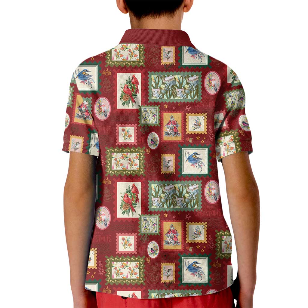 Aussie Birds Christmas La La Land Kid Polo Shirt Red Vintage Stamp Edition - Aussie Hoodie
