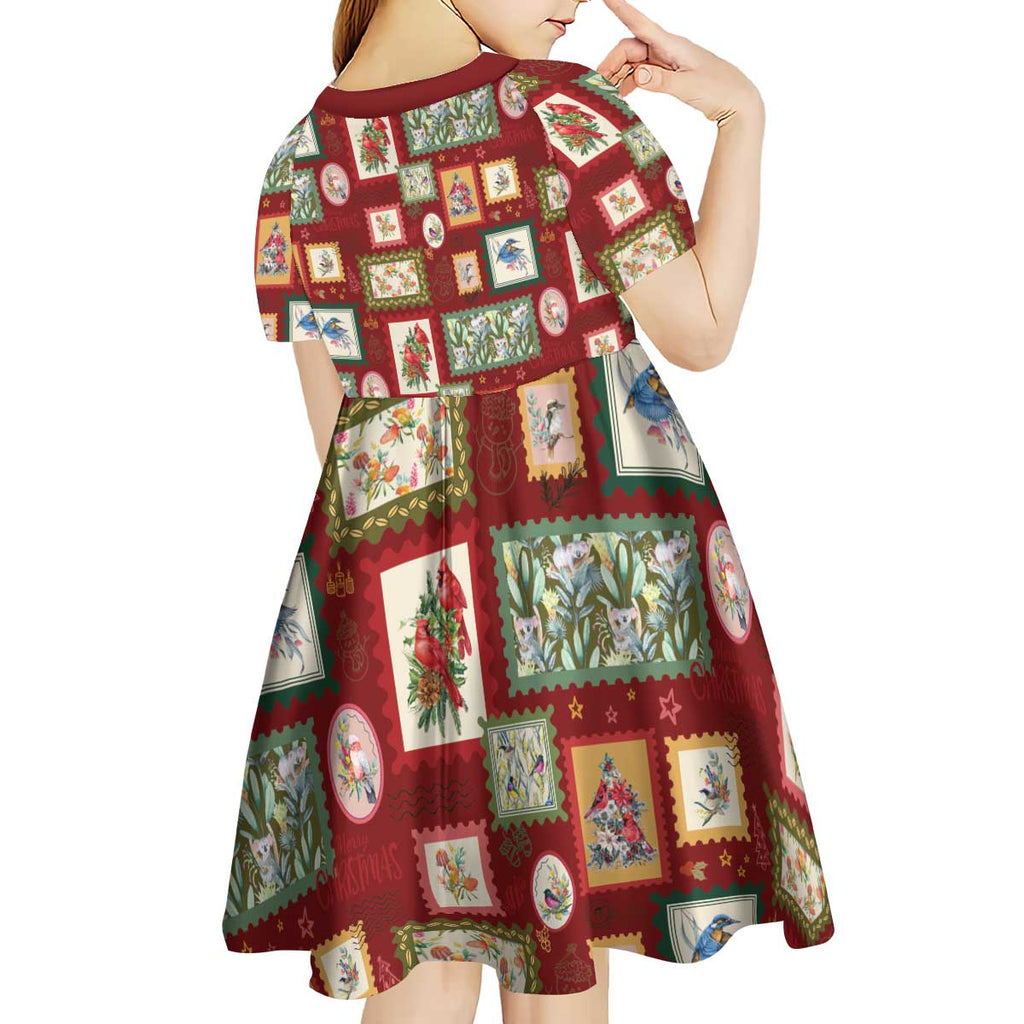 Aussie Birds Christmas La La Land Kid Short Sleeve Dress Red Vintage Stamp Edition - Aussie Hoodie