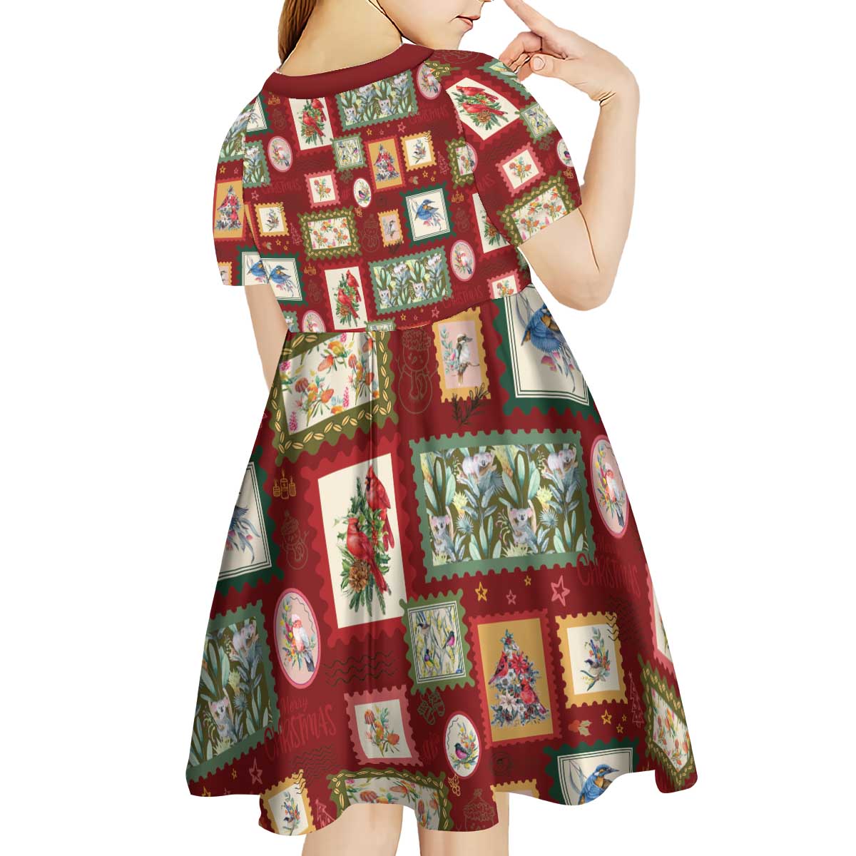 Aussie Birds Christmas La La Land Kid Short Sleeve Dress Red Vintage Stamp Edition - Aussie Hoodie