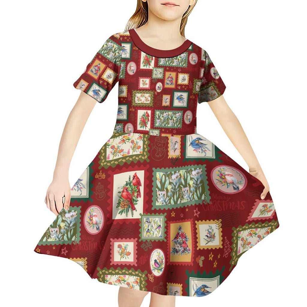 Aussie Birds Christmas La La Land Kid Short Sleeve Dress Red Vintage Stamp Edition - Aussie Hoodie