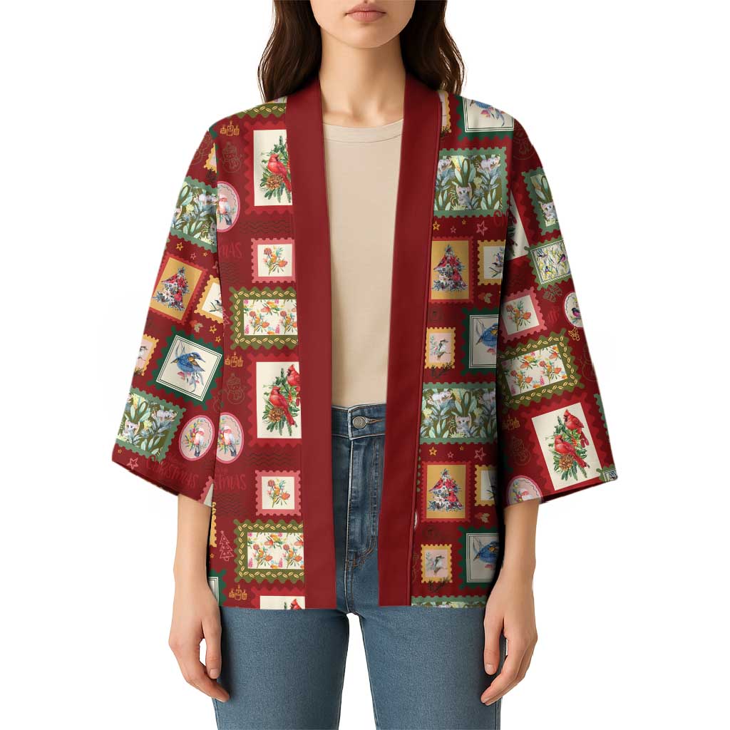 Aussie Birds Christmas La La Land Kimono Red Vintage Stamp Edition - Aussie Hoodie