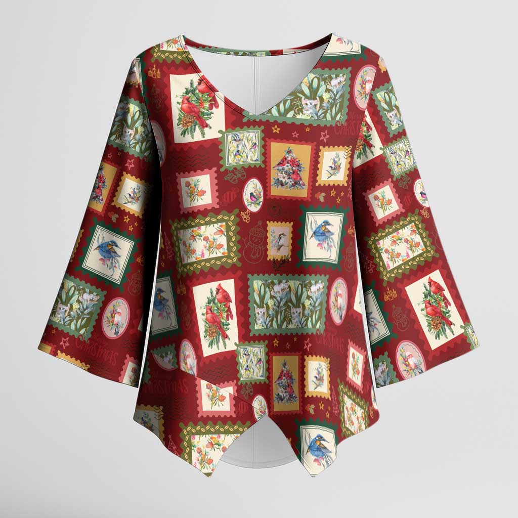 Aussie Birds Christmas La La Land Kimono Sleeve Blouse Red Vintage Stamp Edition - Aussie Hoodie