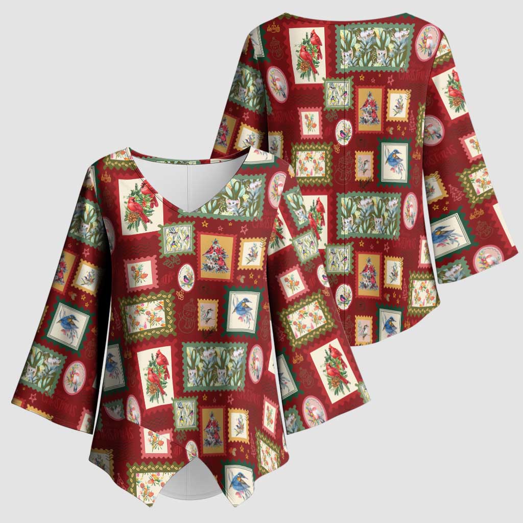 Aussie Birds Christmas La La Land Kimono Sleeve Blouse Red Vintage Stamp Edition - Aussie Hoodie