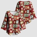 Aussie Birds Christmas La La Land Kimono Sleeve Blouse Red Vintage Stamp Edition - Aussie Hoodie