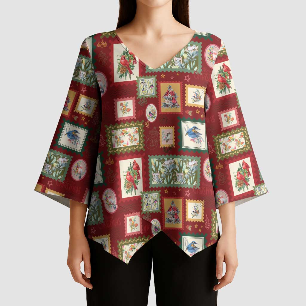 Aussie Birds Christmas La La Land Kimono Sleeve Blouse Red Vintage Stamp Edition - Aussie Hoodie