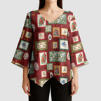 Aussie Birds Christmas La La Land Kimono Sleeve Blouse Red Vintage Stamp Edition - Aussie Hoodie