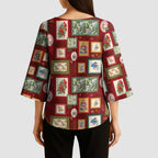Aussie Birds Christmas La La Land Kimono Sleeve Blouse Red Vintage Stamp Edition - Aussie Hoodie