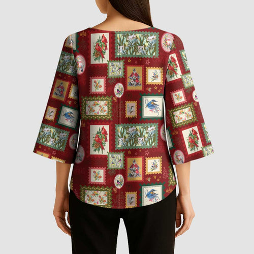 Aussie Birds Christmas La La Land Kimono Sleeve Blouse Red Vintage Stamp Edition - Aussie Hoodie
