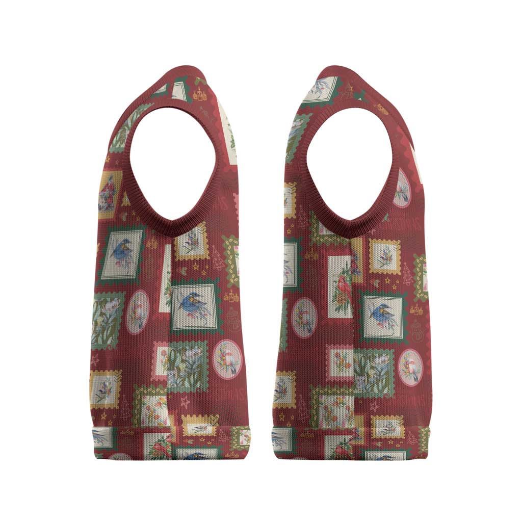 Aussie Birds Christmas La La Land Christmas Knitted V-Neck Vest Red Vintage Stamp Edition - Aussie Hoodie