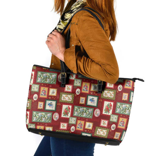 Aussie Birds Christmas La La Land Leather Tote Bag Red Vintage Stamp Edition - Aussie Hoodie