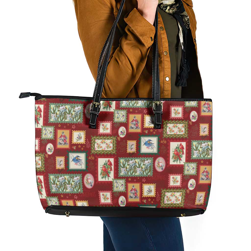 Aussie Birds Christmas La La Land Leather Tote Bag Red Vintage Stamp Edition - Aussie Hoodie