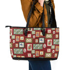 Aussie Birds Christmas La La Land Leather Tote Bag Red Vintage Stamp Edition - Aussie Hoodie