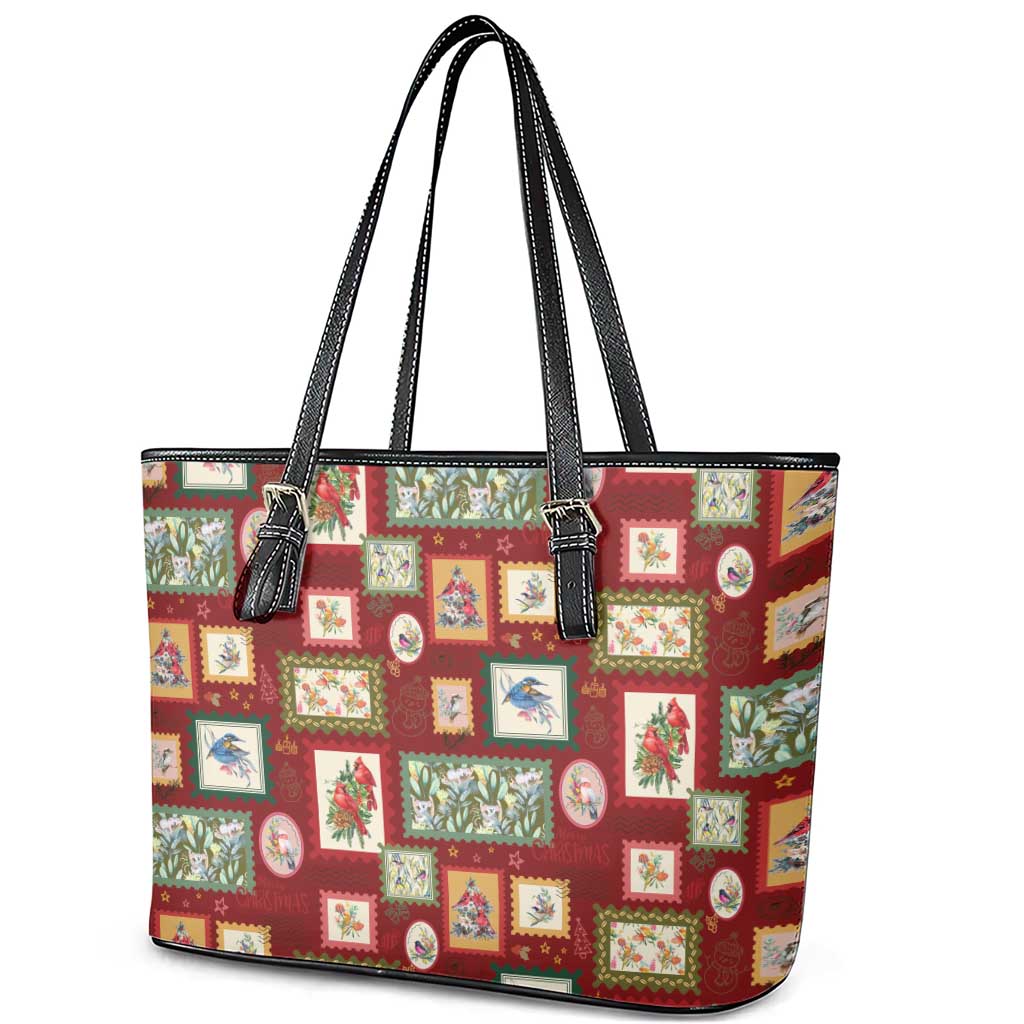Aussie Birds Christmas La La Land Leather Tote Bag Red Vintage Stamp Edition - Aussie Hoodie