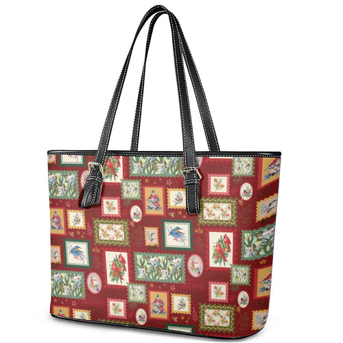 Aussie Birds Christmas La La Land Leather Tote Bag Red Vintage Stamp Edition - Aussie Hoodie