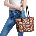 Aussie Birds Christmas La La Land Leather Tote Bag Red Vintage Stamp Edition - Aussie Hoodie
