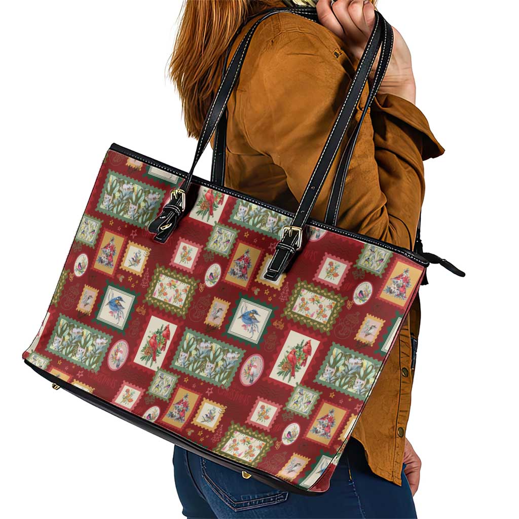 Aussie Birds Christmas La La Land Leather Tote Bag Red Vintage Stamp Edition - Aussie Hoodie