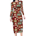 Aussie Birds Christmas La La Land Long Sleeve Bodycon Dress Red Vintage Stamp Edition - Aussie Hoodie