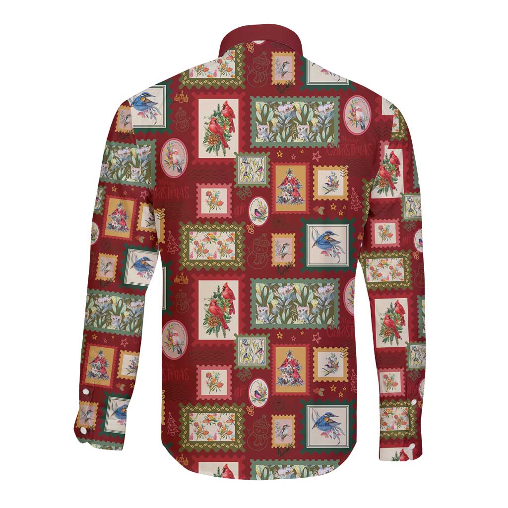 Aussie Birds Christmas La La Land Long Sleeve Button Shirt Red Vintage Stamp Edition - Aussie Hoodie