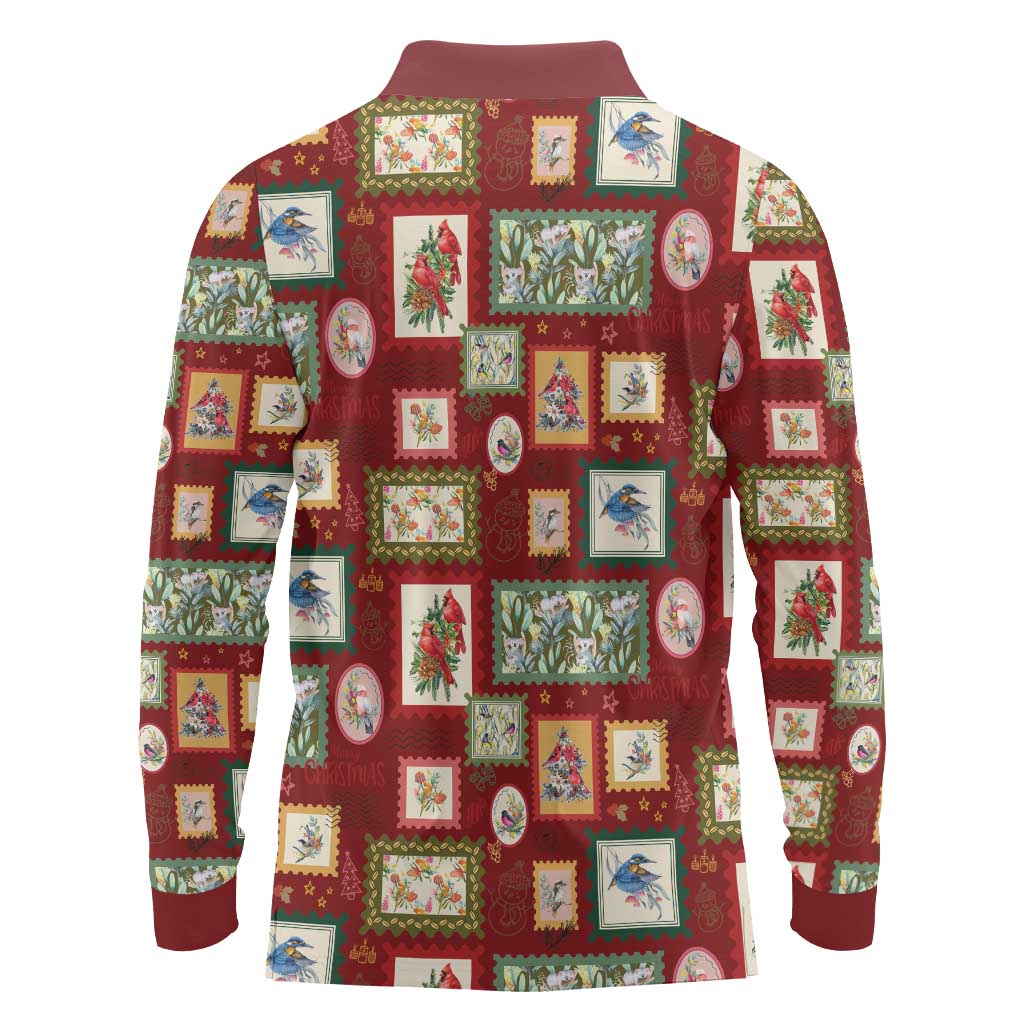 Aussie Birds Christmas La La Land Long Sleeve Polo Shirt Red Vintage Stamp Edition - Aussie Hoodie