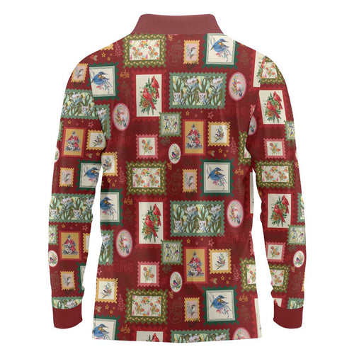 Aussie Birds Christmas La La Land Long Sleeve Polo Shirt Red Vintage Stamp Edition - Aussie Hoodie