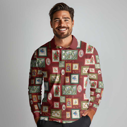 Aussie Birds Christmas La La Land Long Sleeve Polo Shirt Red Vintage Stamp Edition - Aussie Hoodie