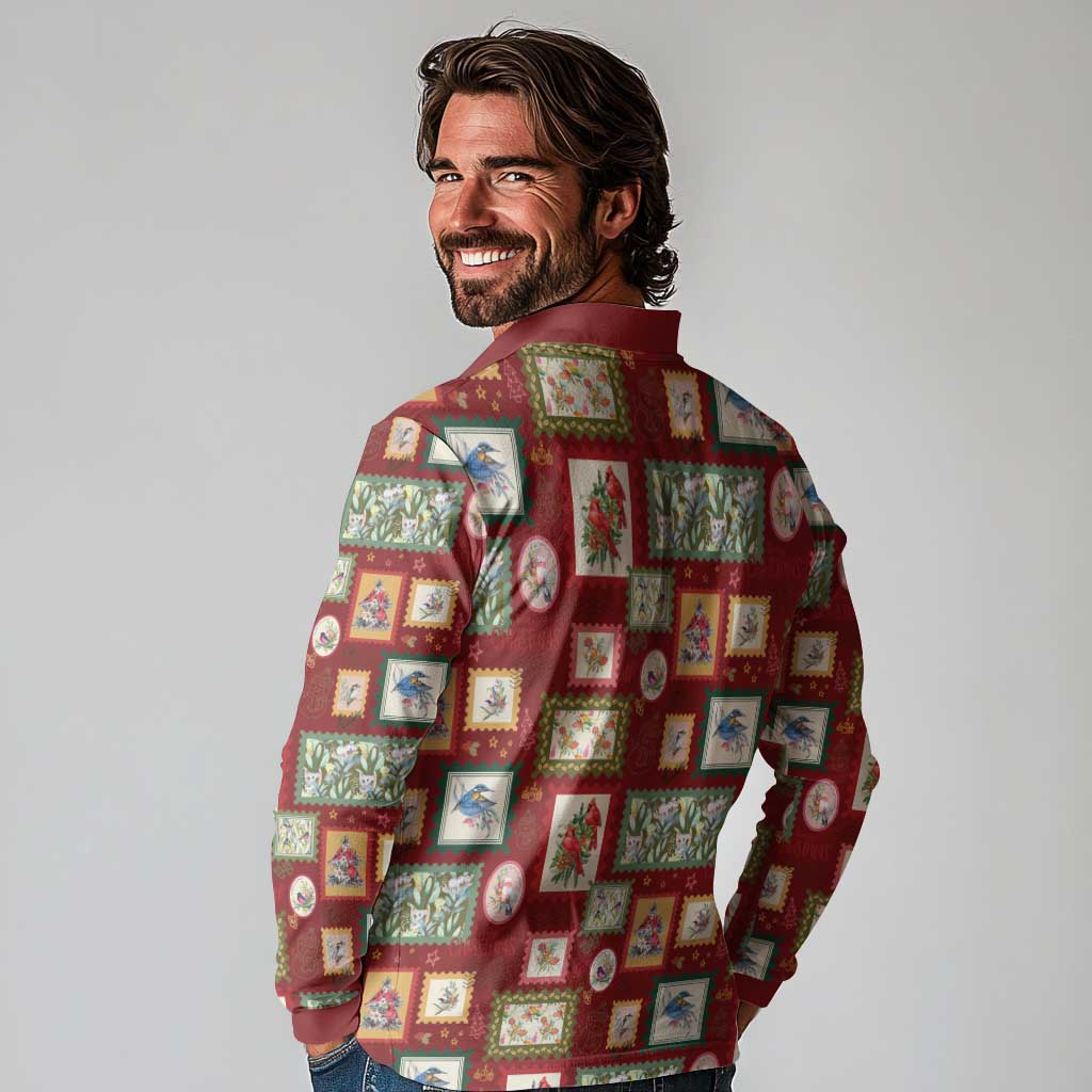Aussie Birds Christmas La La Land Long Sleeve Polo Shirt Red Vintage Stamp Edition - Aussie Hoodie