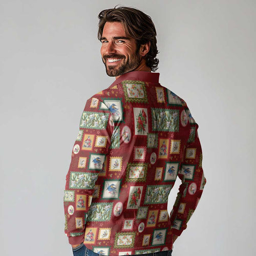 Aussie Birds Christmas La La Land Long Sleeve Polo Shirt Red Vintage Stamp Edition - Aussie Hoodie