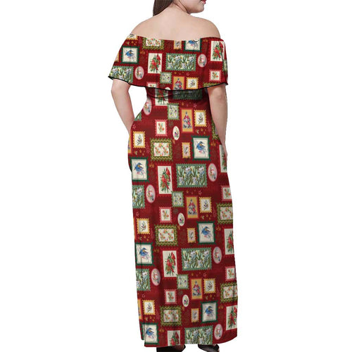 Aussie Birds Christmas La La Land Off Shoulder Maxi Dress Red Vintage Stamp Edition - Aussie Hoodie