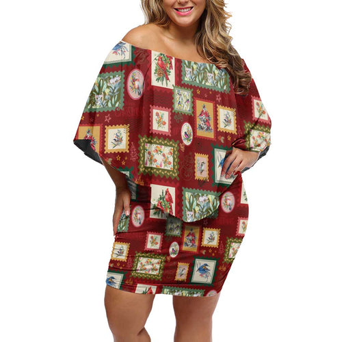 Aussie Birds Christmas La La Land Off Shoulder Short Dress Red Vintage Stamp Edition - Aussie Hoodie