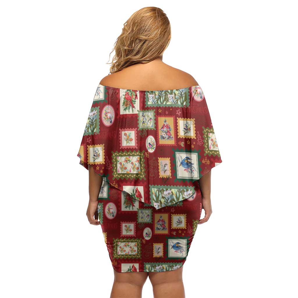 Aussie Birds Christmas La La Land Off Shoulder Short Dress Red Vintage Stamp Edition - Aussie Hoodie