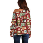 Aussie Birds Christmas La La Land Off Shoulder Sweater Red Vintage Stamp Edition - Aussie Hoodie