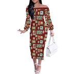 Aussie Birds Christmas La La Land Off The Shoulder Long Sleeve Dress Red Vintage Stamp Edition - Aussie Hoodie