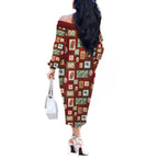 Aussie Birds Christmas La La Land Off The Shoulder Long Sleeve Dress Red Vintage Stamp Edition - Aussie Hoodie