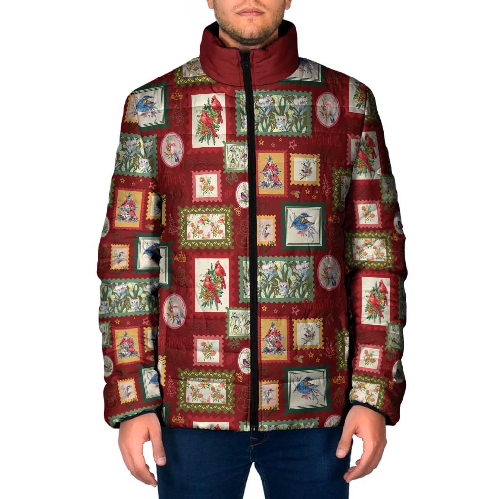 Aussie Birds Christmas La La Land Padded Jacket Red Vintage Stamp Edition - Aussie Hoodie