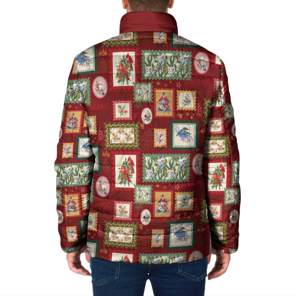 Aussie Birds Christmas La La Land Padded Jacket Red Vintage Stamp Edition - Aussie Hoodie