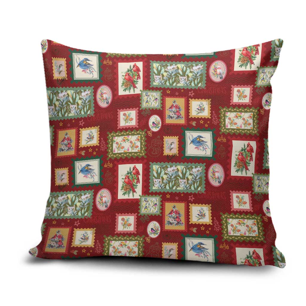 Aussie Birds Christmas La La Land Pillow Cover Red Vintage Stamp Edition - Aussie Hoodie