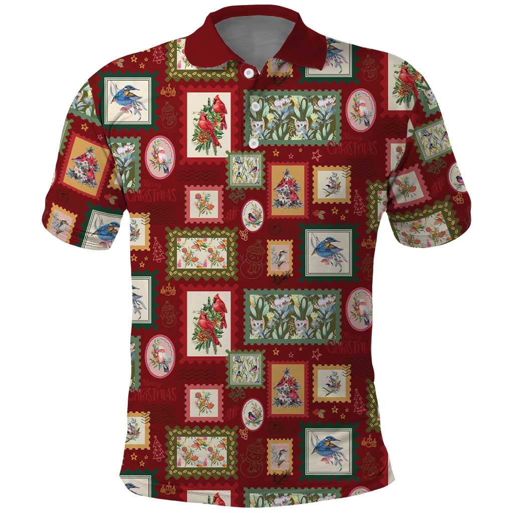 Aussie Birds Christmas La La Land Polo Shirt Red Vintage Stamp Edition - Aussie Hoodie