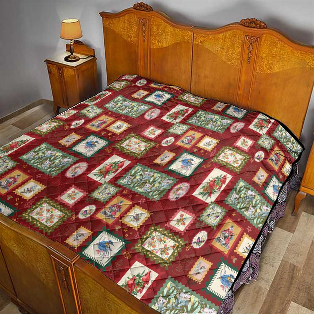 Aussie Birds Christmas La La Land Quilt Red Vintage Stamp Edition - Aussie Hoodie