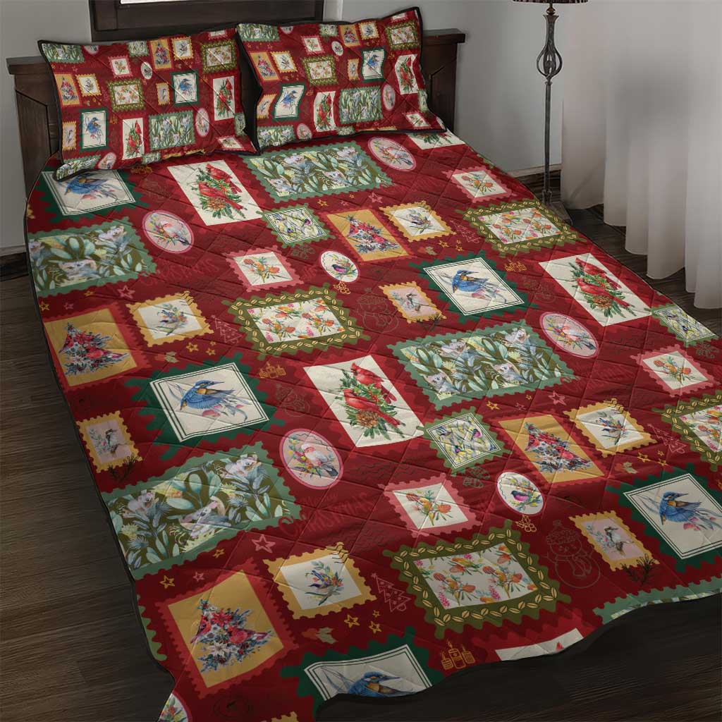 Aussie Birds Christmas La La Land Quilt Bed Set Red Vintage Stamp Edition - Aussie Hoodie