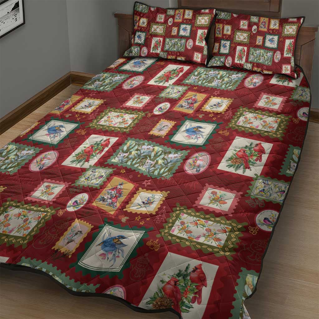 Aussie Birds Christmas La La Land Quilt Bed Set Red Vintage Stamp Edition - Aussie Hoodie