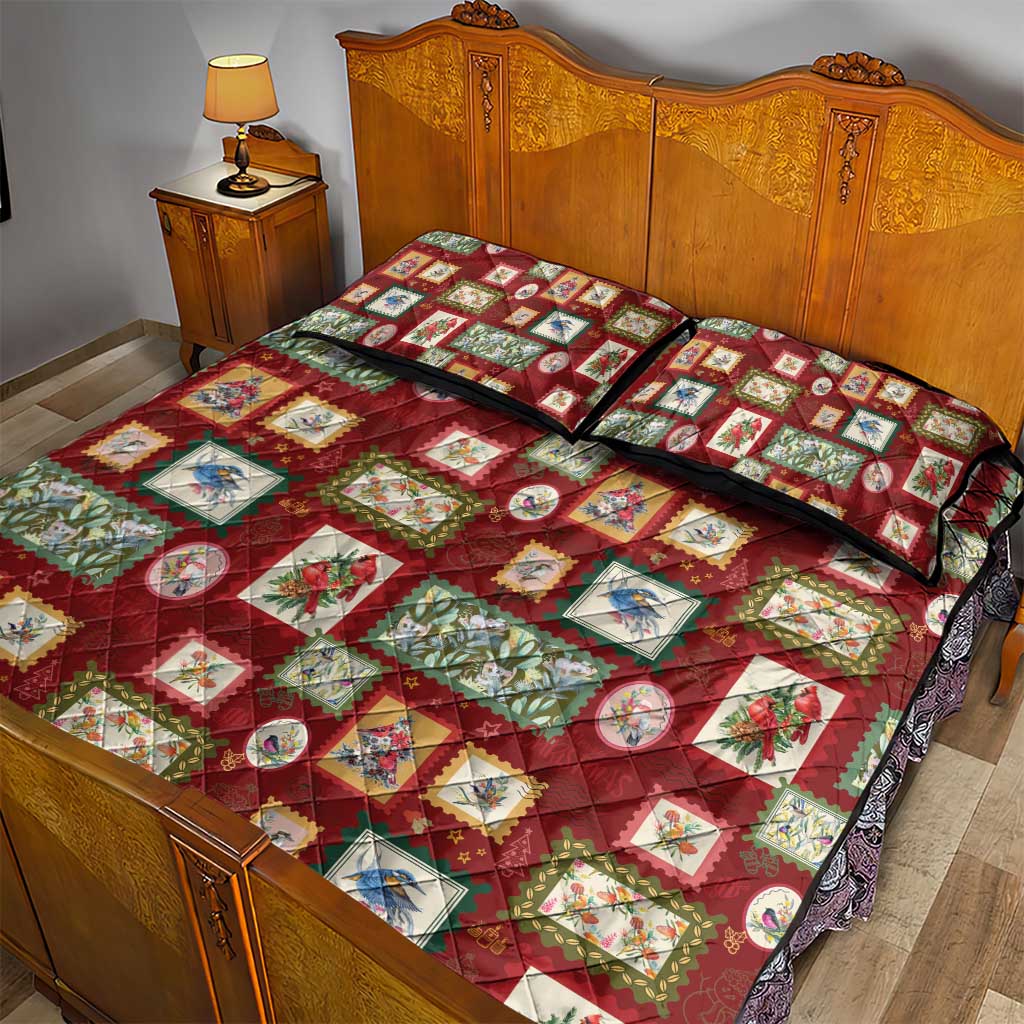 Aussie Birds Christmas La La Land Quilt Bed Set Red Vintage Stamp Edition - Aussie Hoodie
