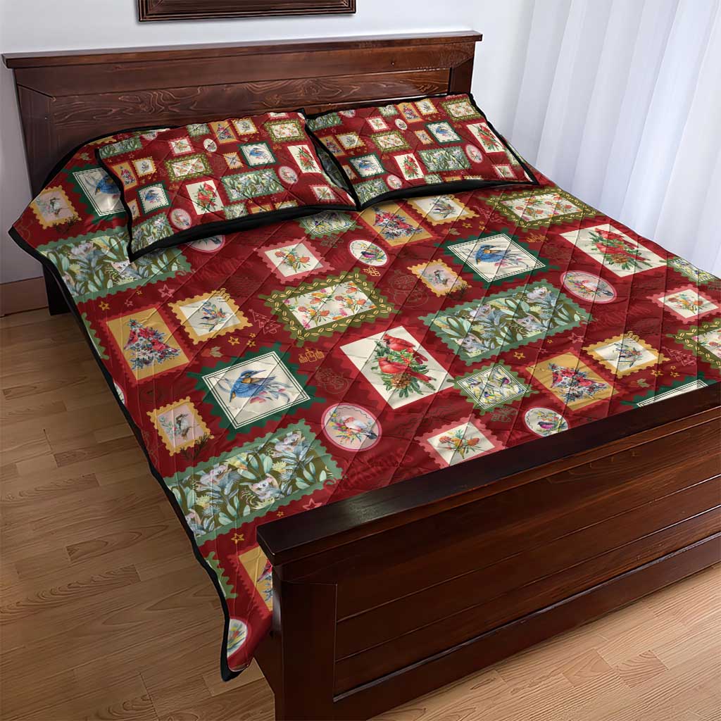 Aussie Birds Christmas La La Land Quilt Bed Set Red Vintage Stamp Edition - Aussie Hoodie