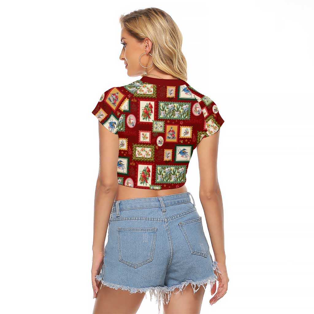 Aussie Birds Christmas La La Land Raglan Cropped T Shirt Red Vintage Stamp Edition - Aussie Hoodie