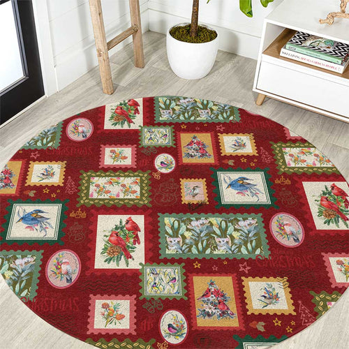 Aussie Birds Christmas La La Land Round Carpet Red Vintage Stamp Edition - Aussie Hoodie