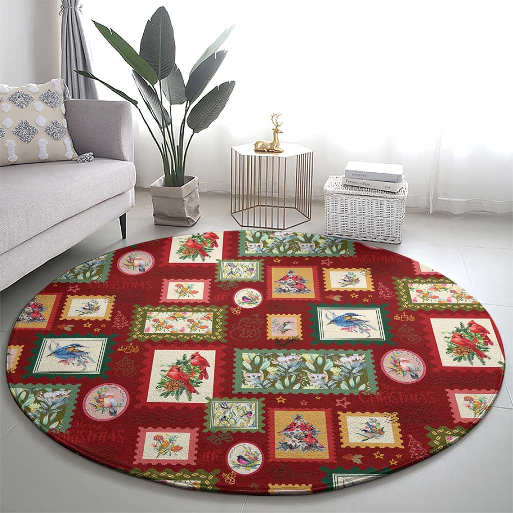 Aussie Birds Christmas La La Land Round Carpet Red Vintage Stamp Edition - Aussie Hoodie