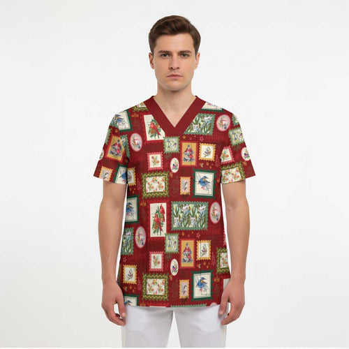 Aussie Birds Christmas La La Land Scrub Top Red Vintage Stamp Edition - Aussie Hoodie