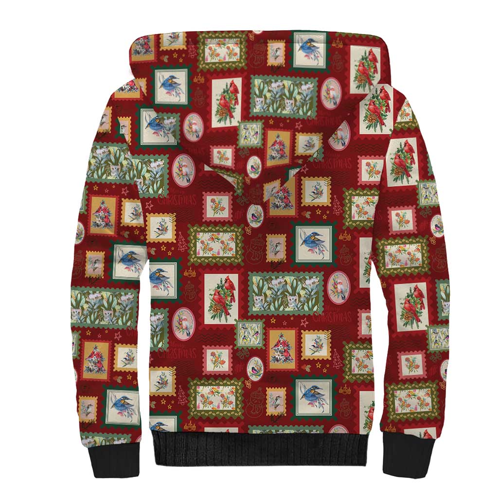 Aussie Birds Christmas La La Land Sherpa Hoodie Red Vintage Stamp Edition - Aussie Hoodie